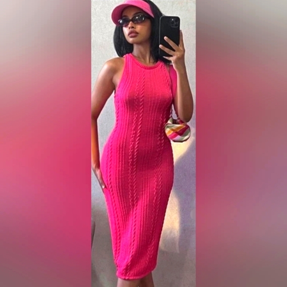 Zara Dresses & Skirts - ZARA PINK CABLE KNIT SWEATER DRESS